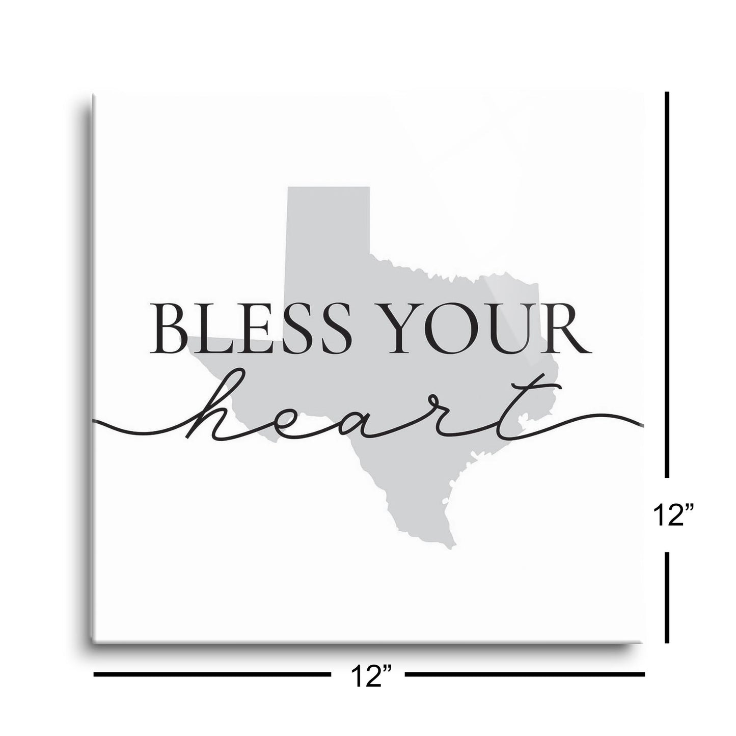 Minimalistic B&W Texas Bless Your Heart | Hi-Def Glass Art | Eaches | Min 1