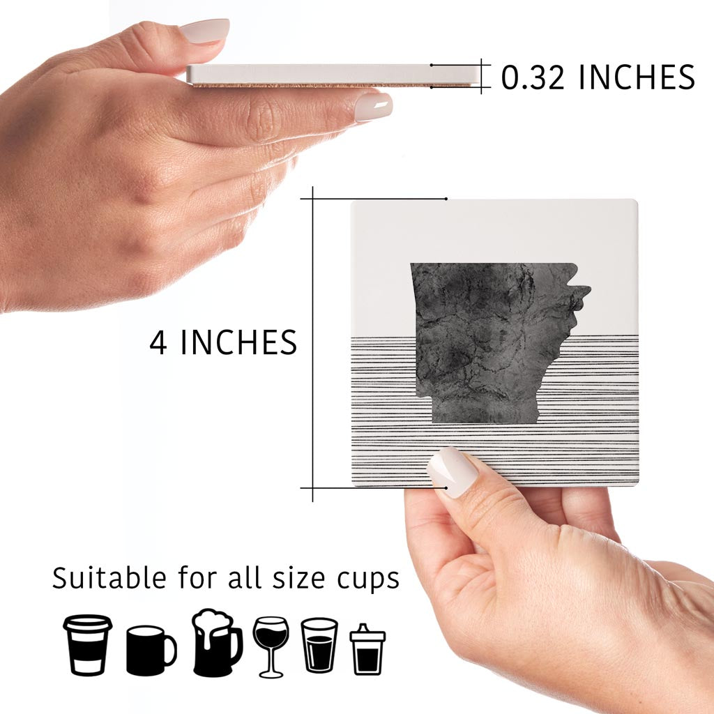 B&W Minimalist Arkansas Lines | Absorbent Coasters | Set of 4 | Min 2