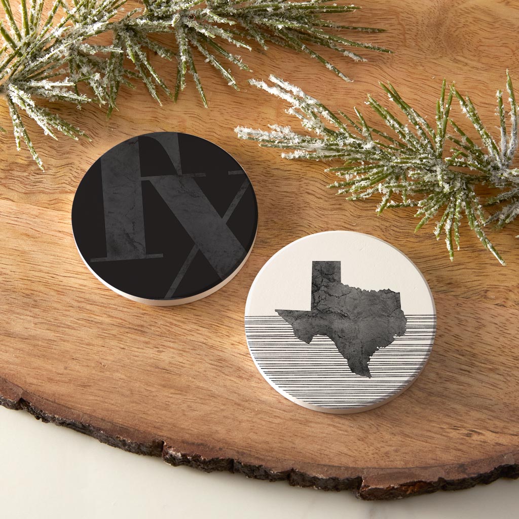 Modern Black White Texas Set | Absorbent Car Coasters | Set of 2 | Min 4