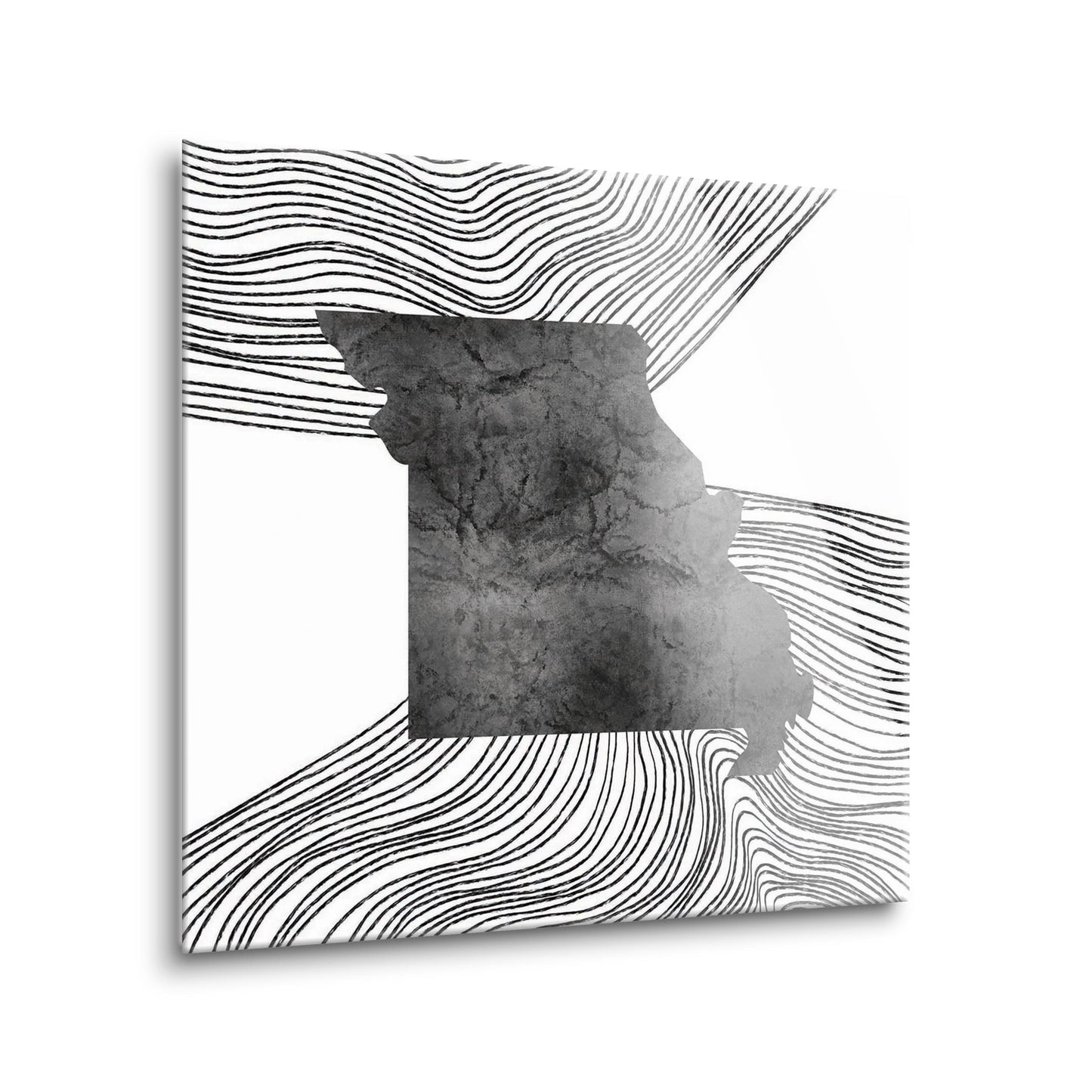 Minimalist B&W Missouri State With Fluid Lines | Hi-Def Glass Art | Eaches | Min 2