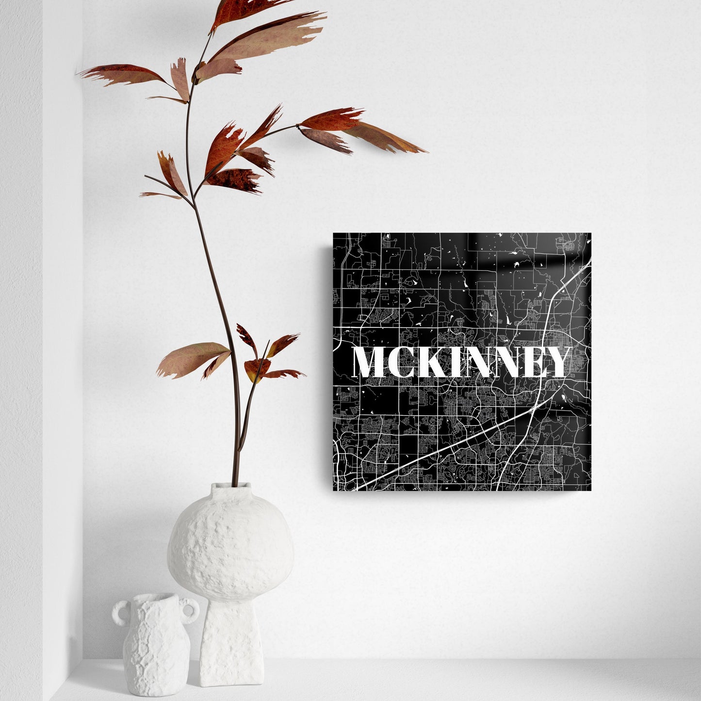 Minimalistic B&W Texas Mckinney Map | Hi-Def Glass Art | Eaches | Min 2