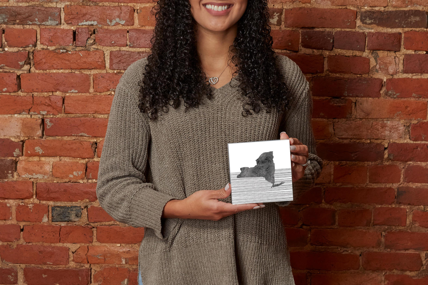 Minimalistic B&W New York Shape Straight Lines | Wood Block | Eaches | Min 4