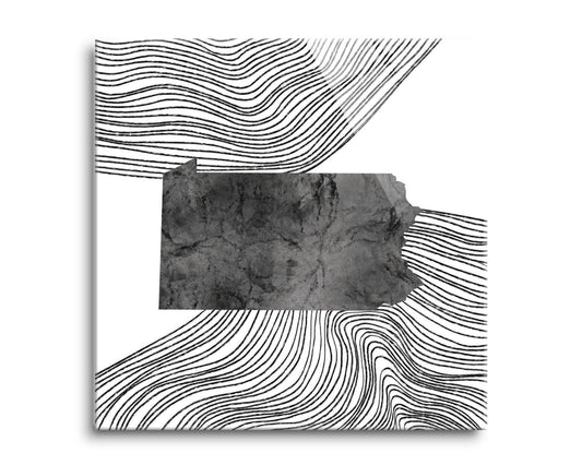 Minimalistic B&W Pennsylvania Shape Fluid Lines | Hi-Def Glass Art | Eaches | Min 2