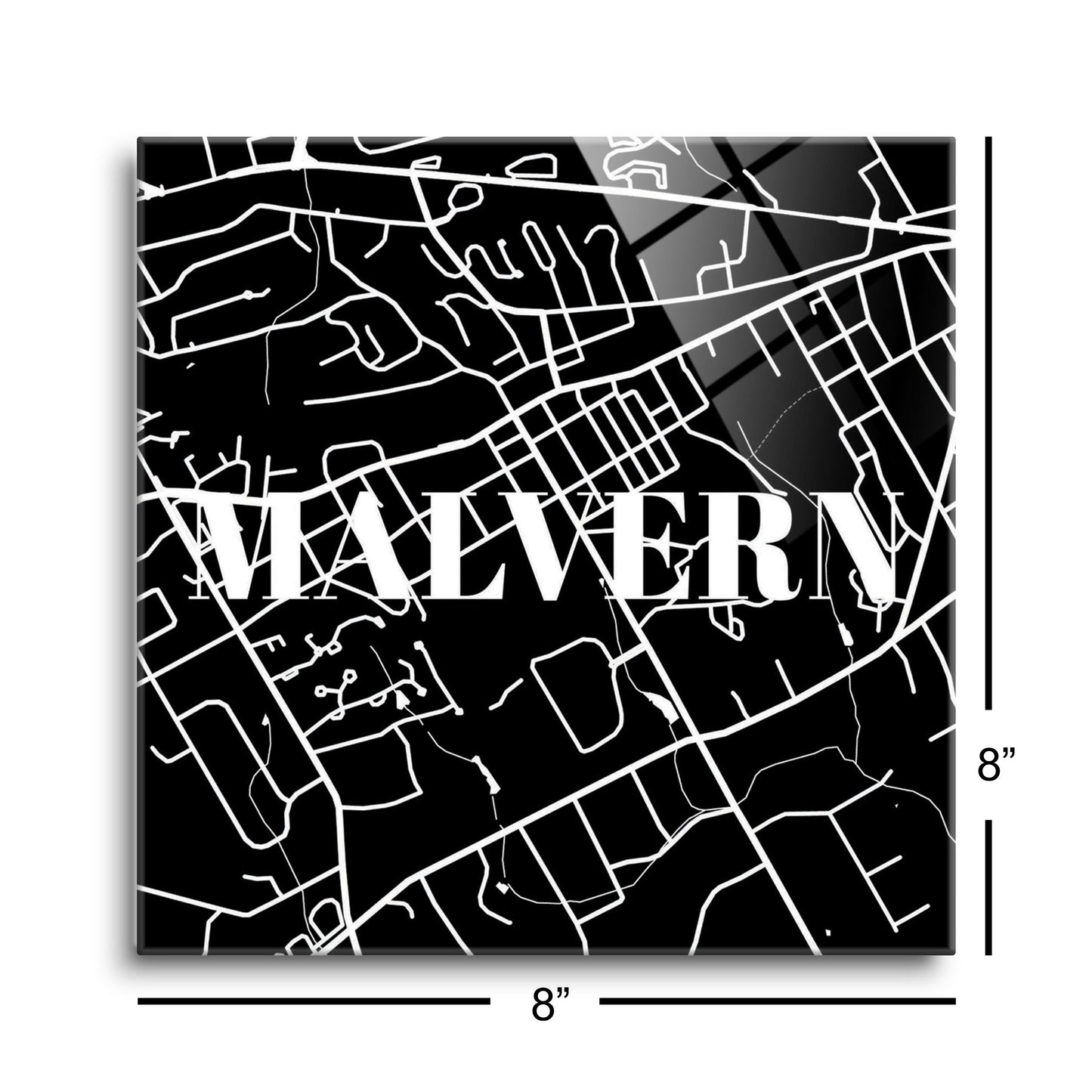 Minimalistic B&W Pennsylvania Malvern Map | Hi-Def Glass Art | Eaches | Min 2