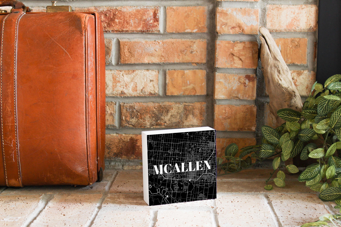 Minimalistic B&W Texas Mcallen Map | Wood Block | Eaches | Min 4