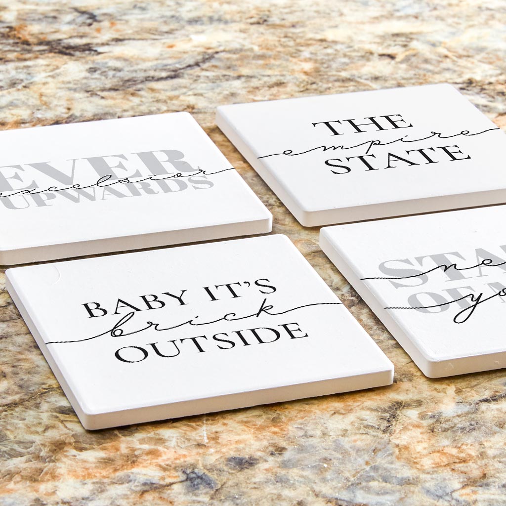 Minimalistic B&W New York Quips | Absorbent Coasters | Set of 4 | Min 2