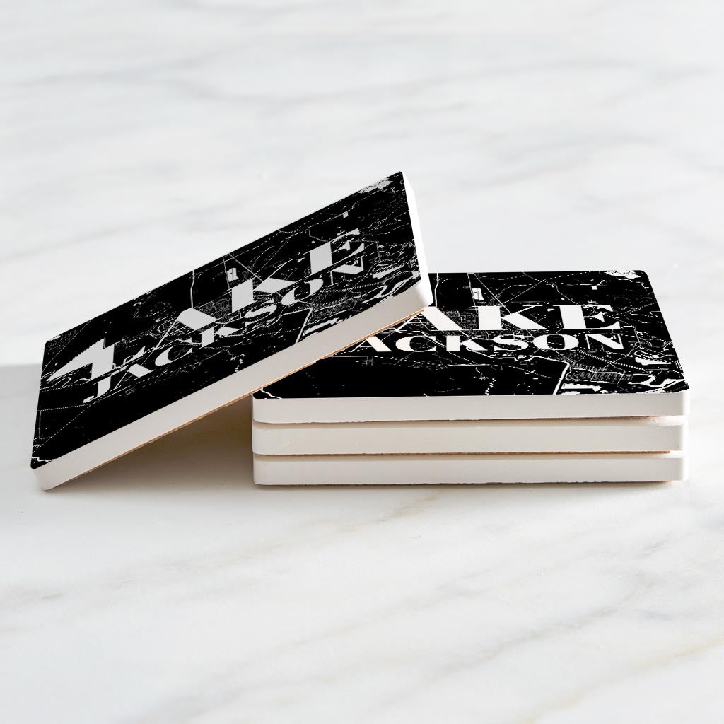 Minimalistic B&W Texas Lake Jackson Map | Absorbent Coasters | Set of 4 | Min 2