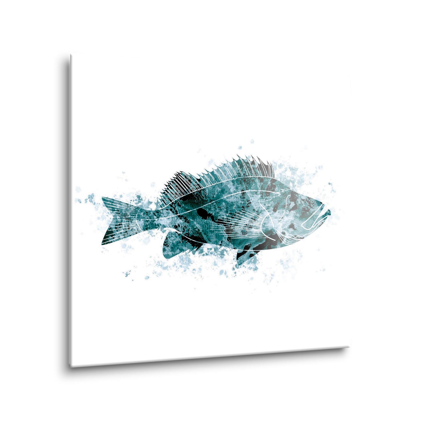 Blue White Water Color Red Fish | Hi-Def Glass Art | Eaches | Min 1