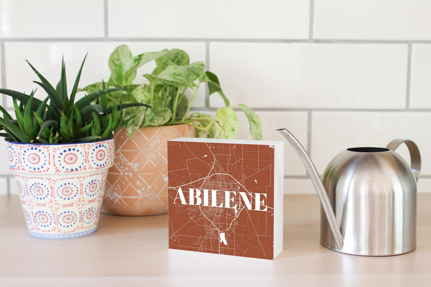 Modern Minimalist Texas Abilene Map | Wood Block | Eaches | Min 4