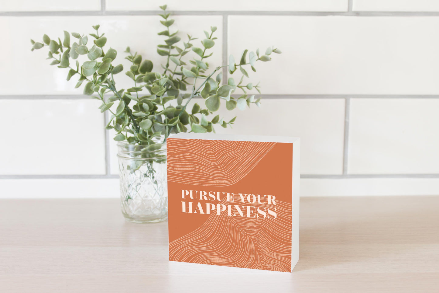 Modern Minimalist Pennsylvania Happiness Quip | Wood Block | Eaches | Min 4