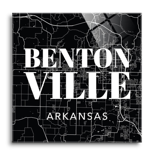Minimalist B&W Arkansas Bentonville Map State | Hi-Def Glass Art | Eaches | Min 1