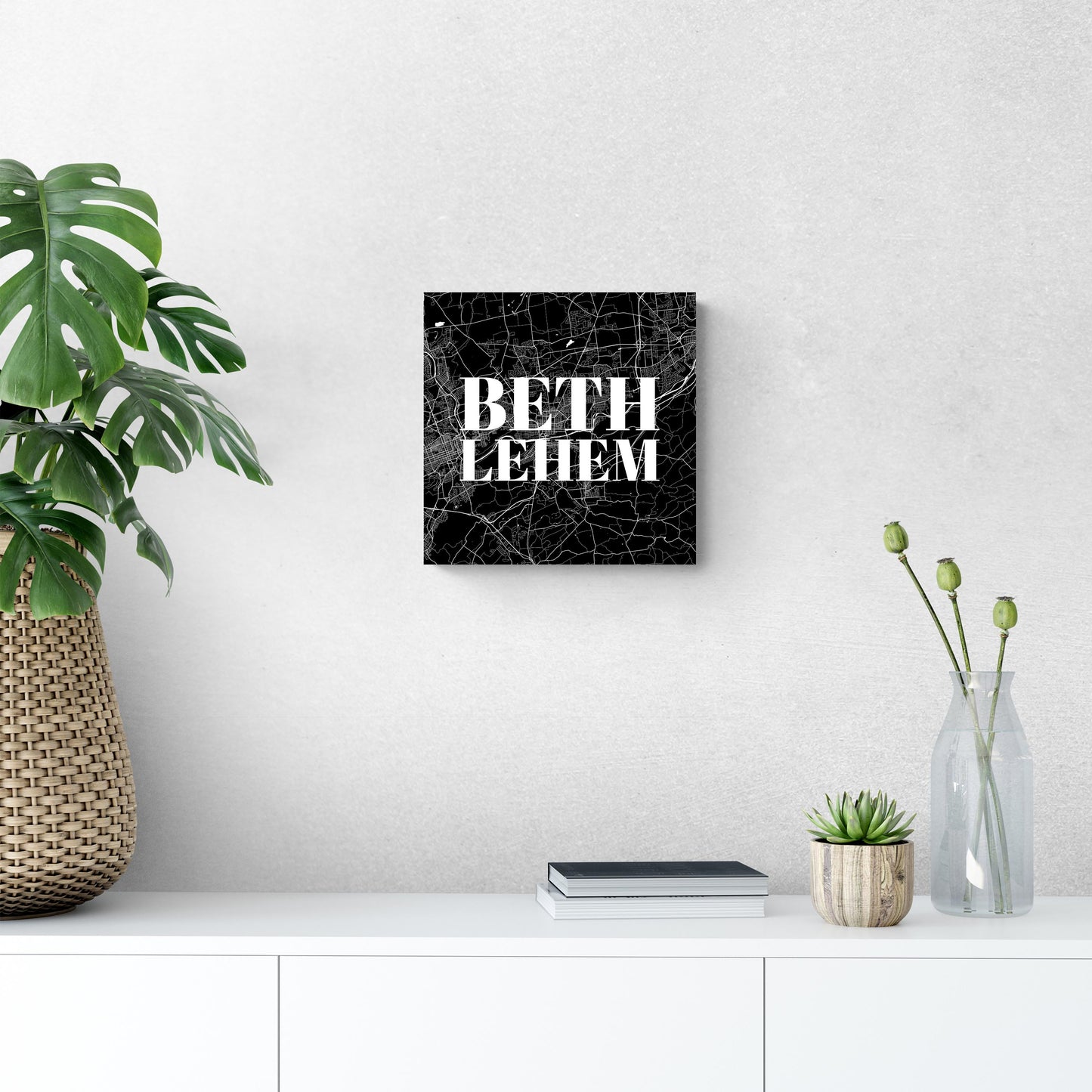Minimalistic B&W Pennsylvania Bethlehem Map | Wood Sign | Eaches | Min 2