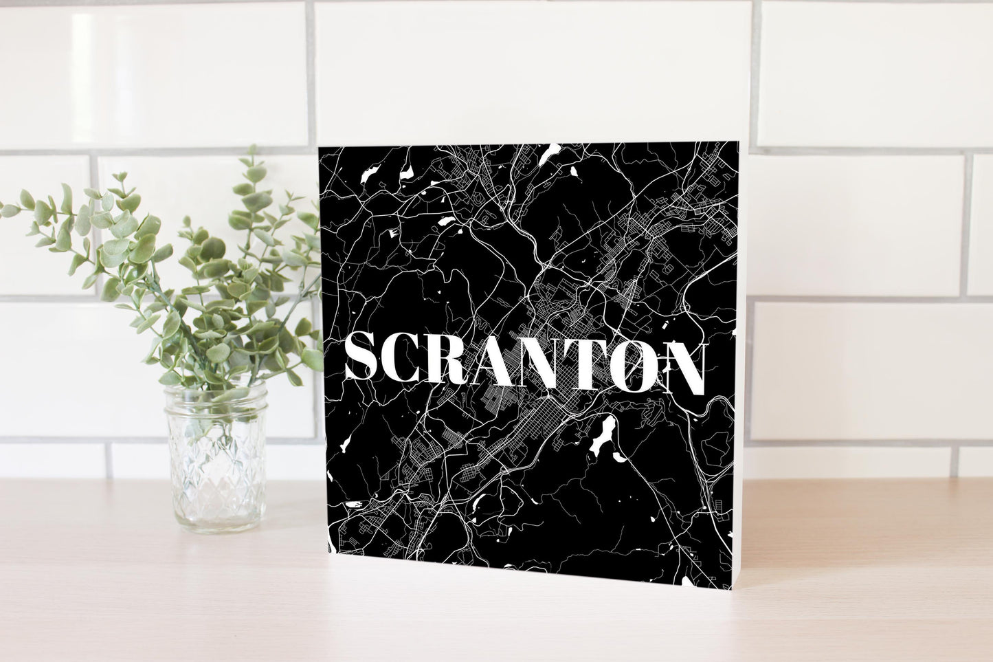 Minimalistic B&W Pennsylvania Scranton Map | Wood Block | Eaches | Min 2