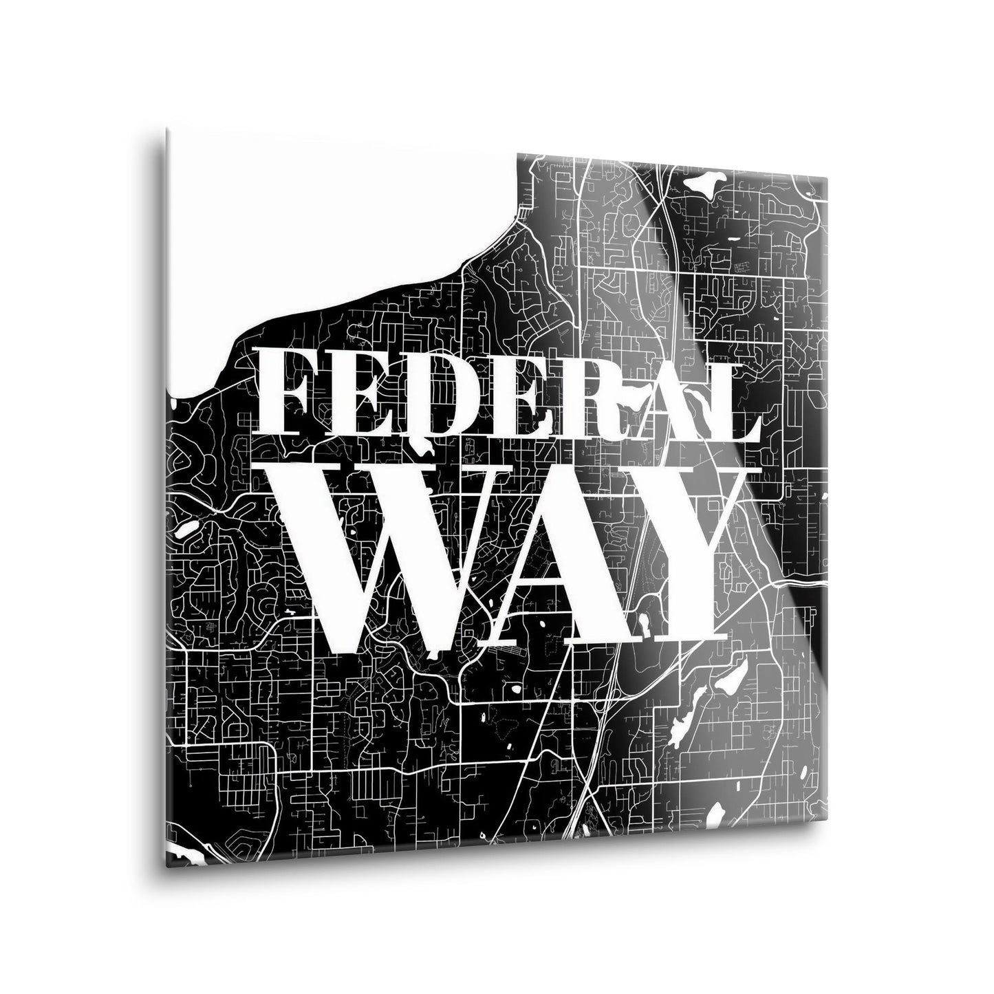 Minimalistic B&W Washington Federal Way Map | Hi-Def Glass Art | Eaches | Min 1