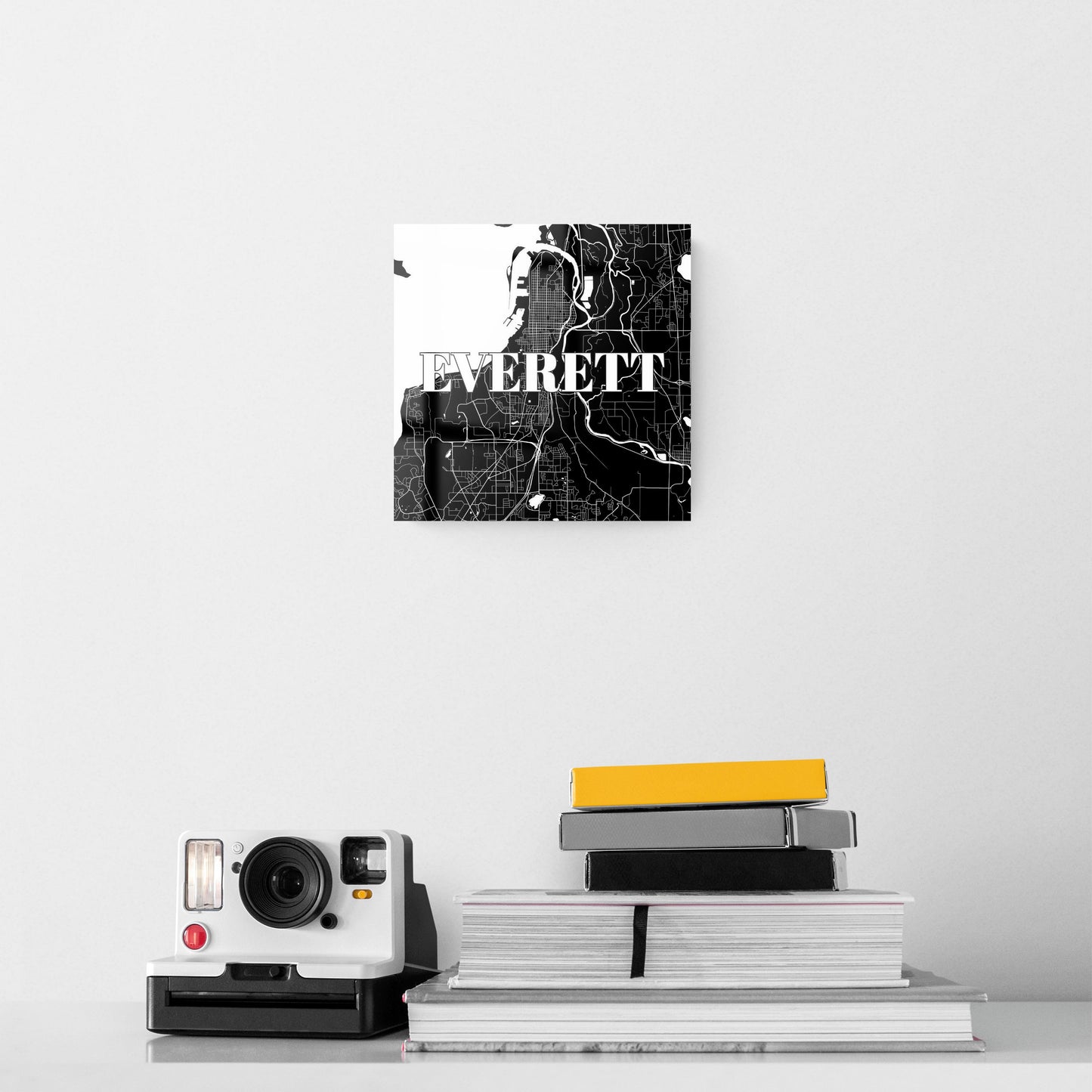 Minimalistic B&W Washington Everett Map | Hi-Def Glass Art | Eaches | Min 2