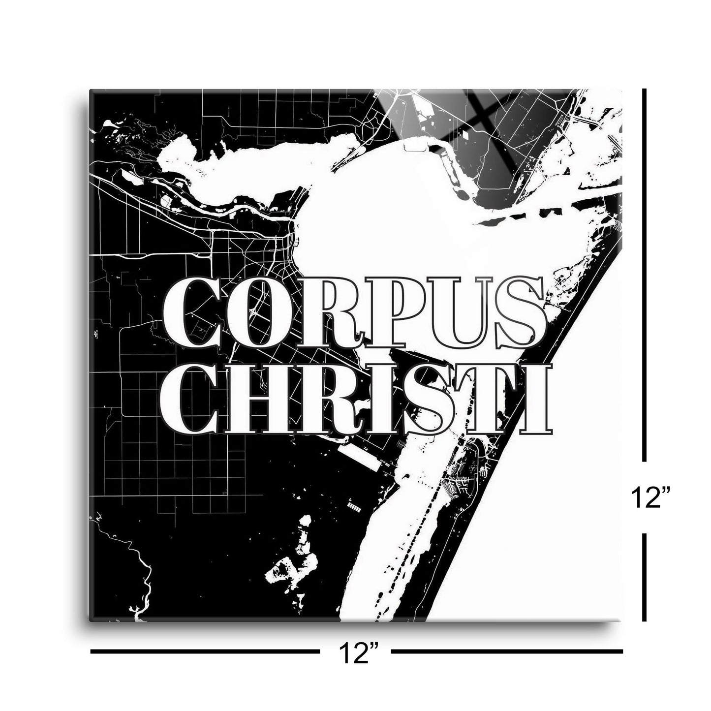 Minimalistic B&W Texas Corpus Christi Map | Hi-Def Glass Art | Eaches | Min 1