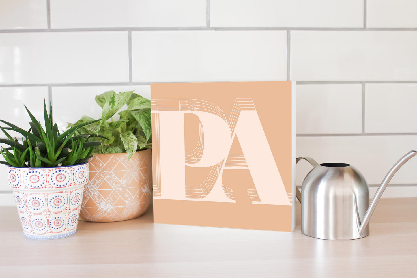 Modern Minimalist Pennsylvania Pa Initials Light | Wood Block | Eaches | Min 2