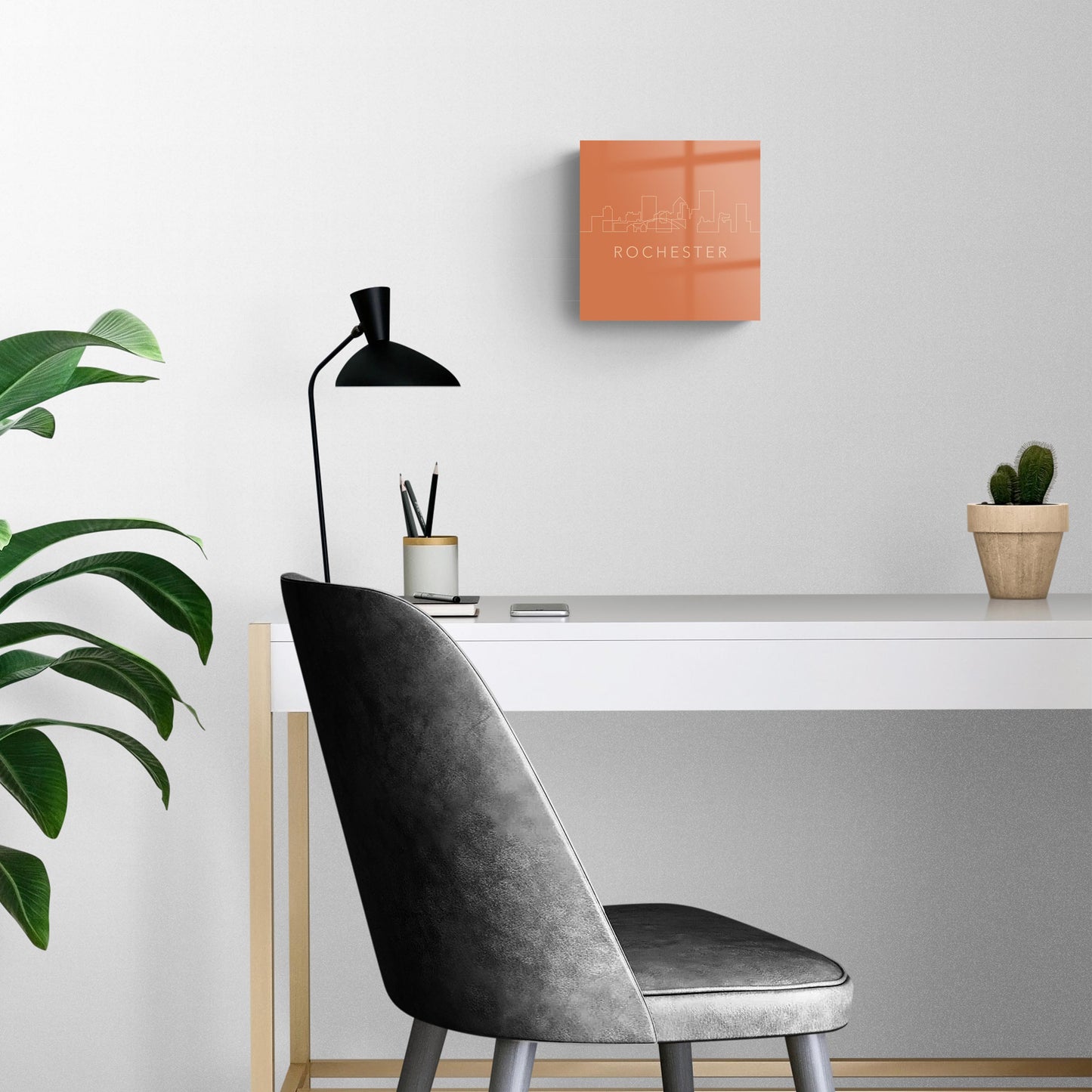 Modern Minimalistic New York Rochester Skyline | Hi-Def Glass Art | Eaches | Min 2