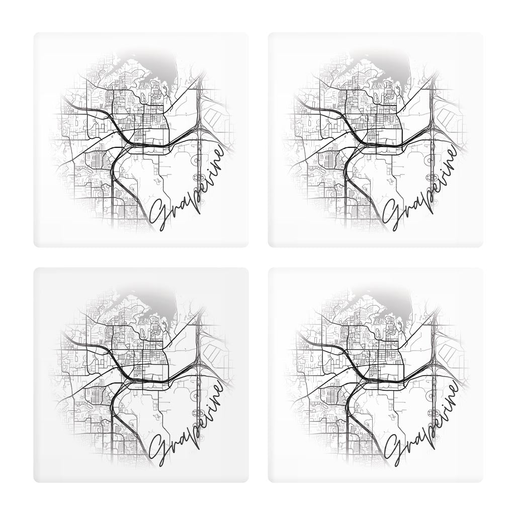 Minimalistic B&W Texas Grapevine Circle Map | Absorbent Coasters | Set of 4 | Min 2
