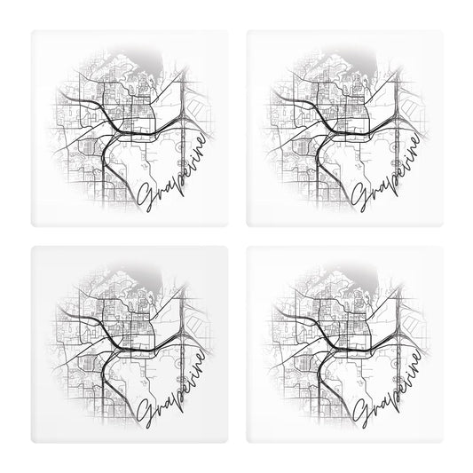 Minimalistic B&W Texas Grapevine Circle Map | Absorbent Coasters | Set of 4 | Min 2