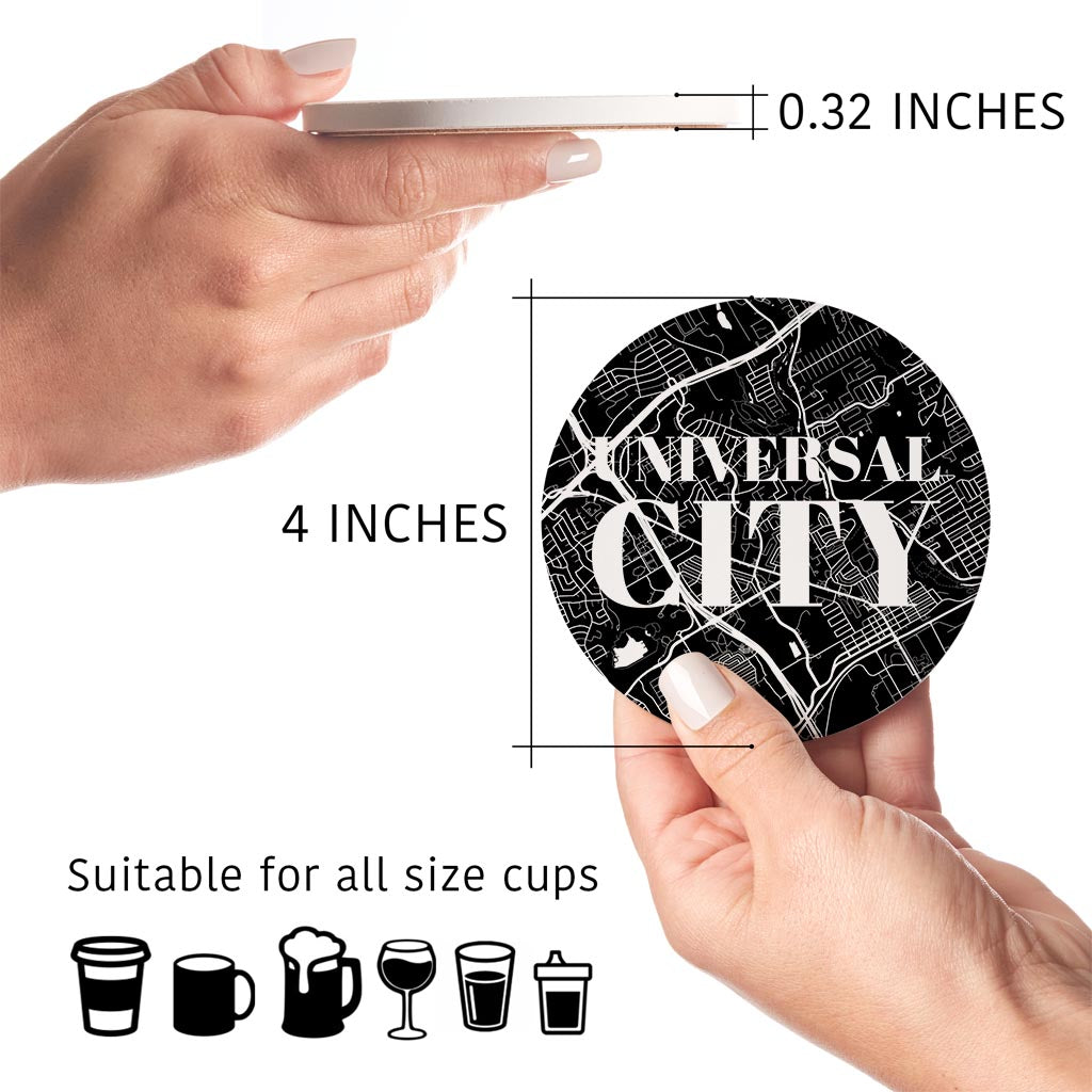 Minimalistic B&W Texas Universal City Map | Absorbent Coasters | Set of 4 | Min 2
