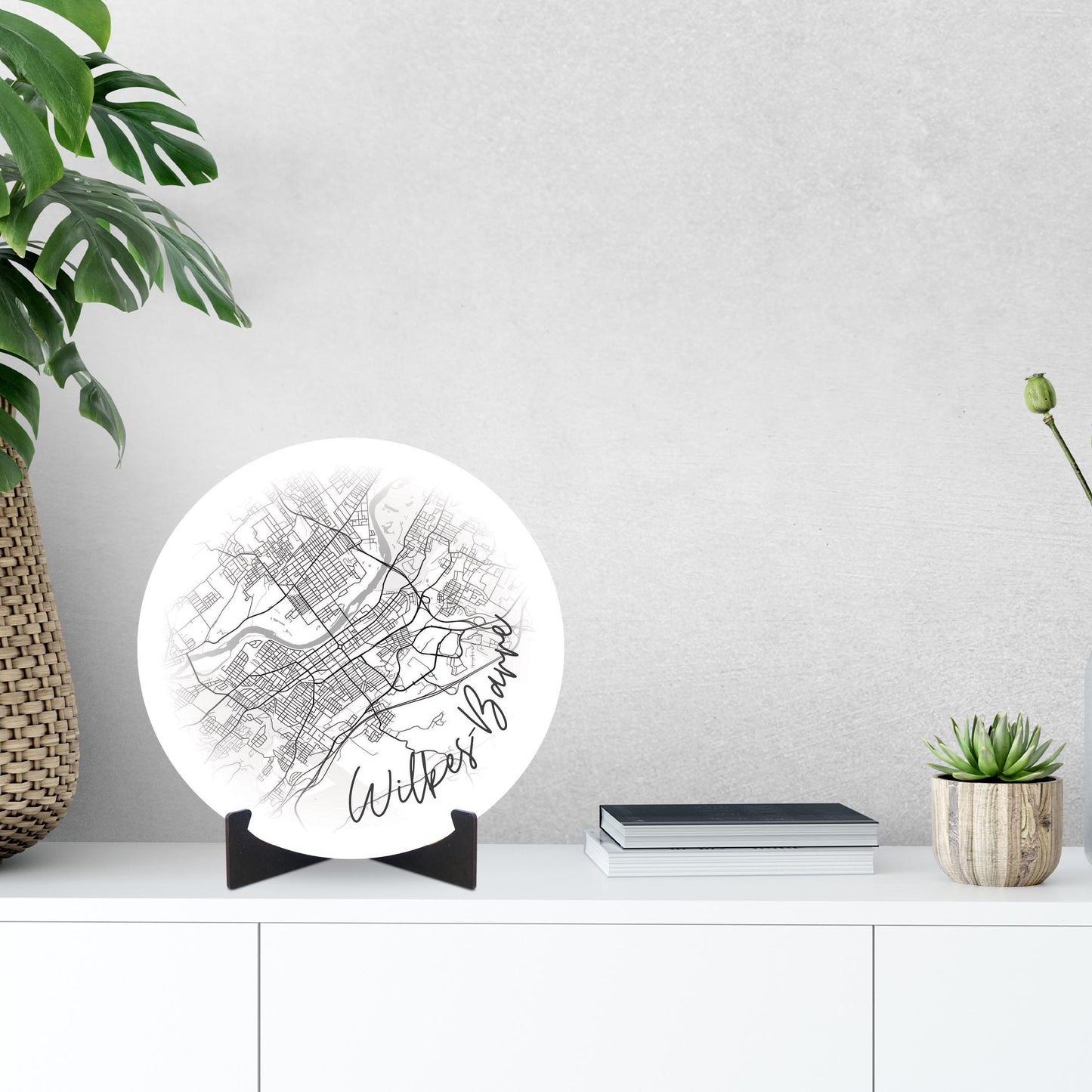 Minimalistic B&W Pennsylvania Wilkes Barre Circle Map | Wood Sign | Eaches | Min 1