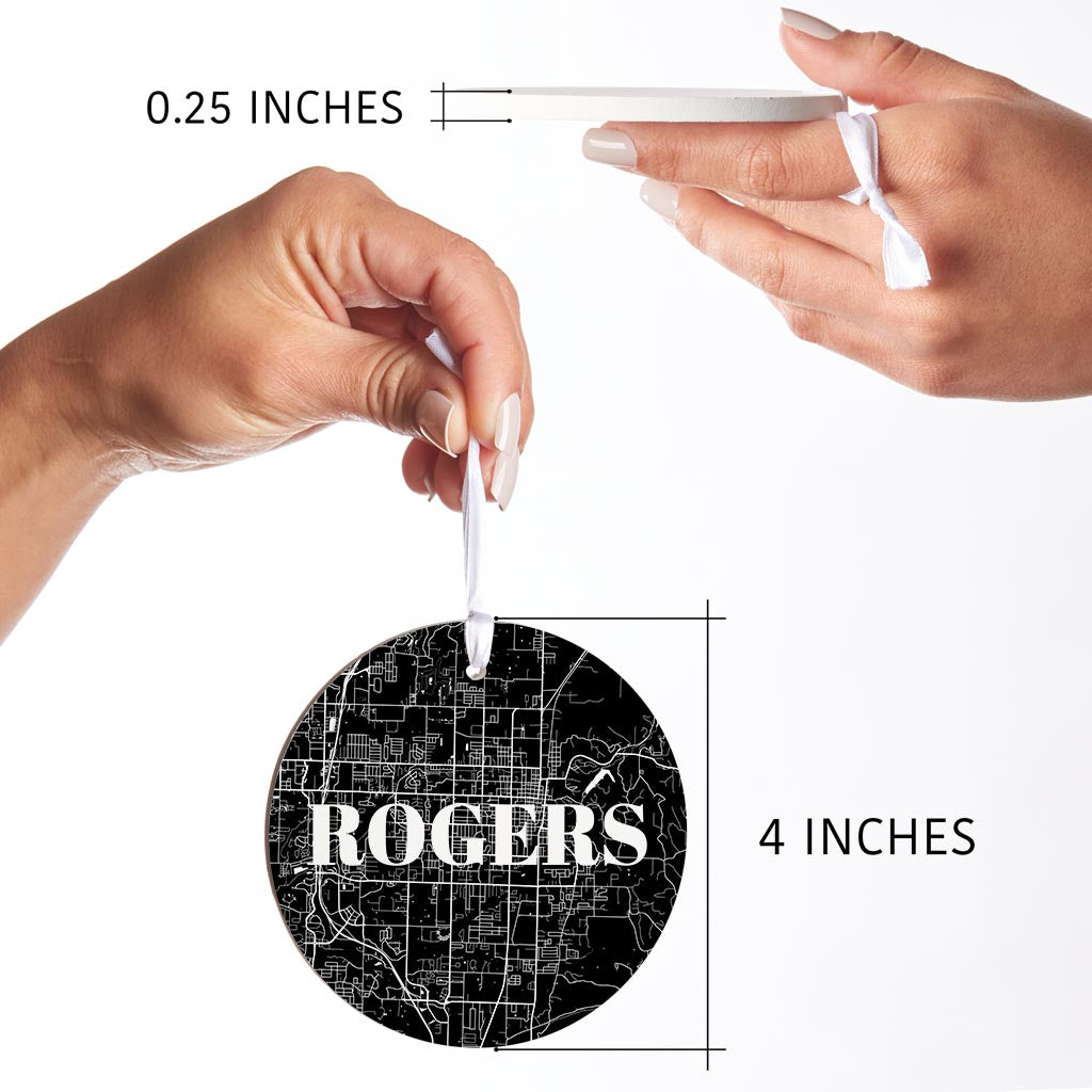 Minimalist B&W Arkansas Rogers Map | Wood Ornament | Eaches | Min 6