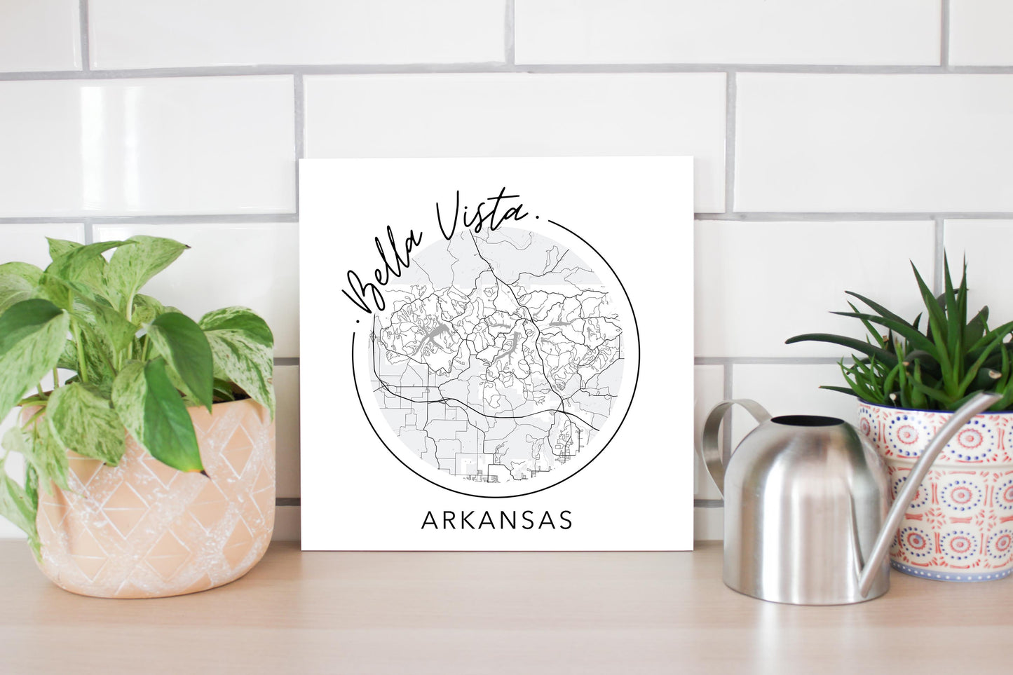 Minimalist B&W Arkansas Bella Vista Circle Map State | Wood Sign | Eaches | Min 2