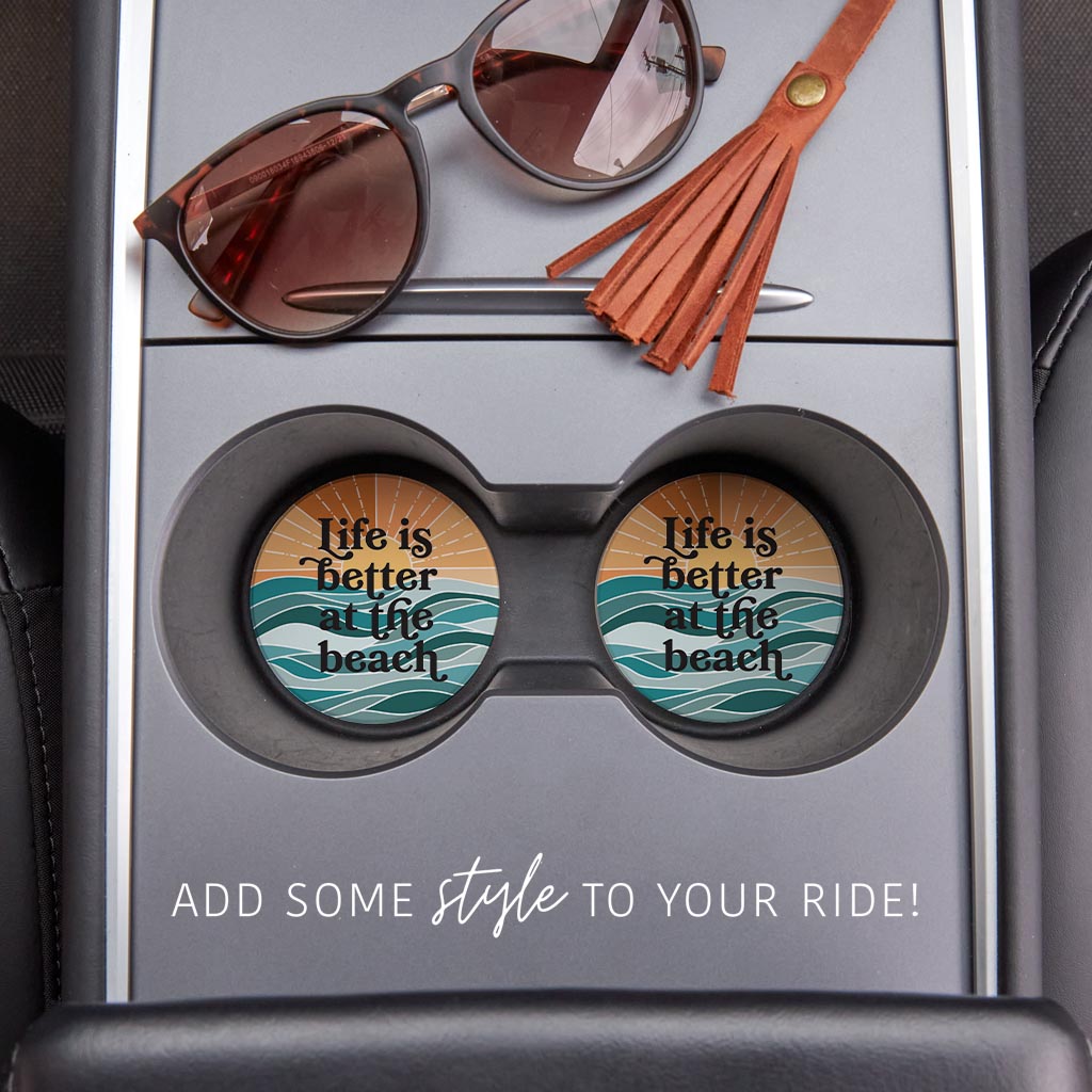 Life Is Better At The Beach | Absorbent Car Coasters | Set of 2 | Min 4
