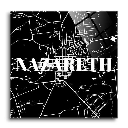 Minimalistic B&W Pennsylvania Nazareth Map | Hi-Def Glass Art | Eaches | Min 1