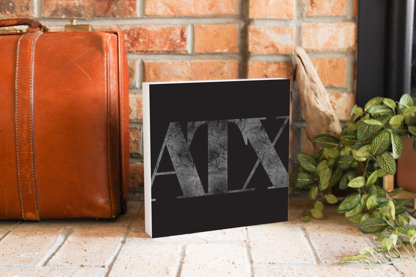 Minimalistic B&W Texas Austin Black Initials | Wood Block | Eaches | Min 2