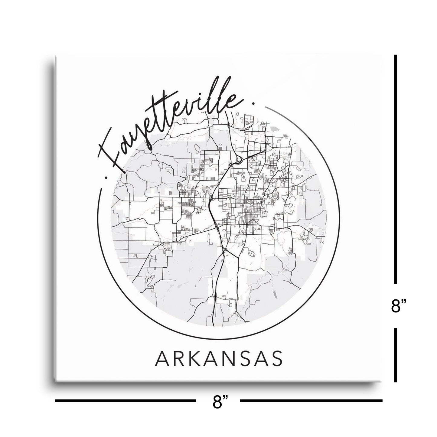 Minimalist B&W Arkansas Fayetteville Circle Map | Hi-Def Glass Art | Eaches | Min 2