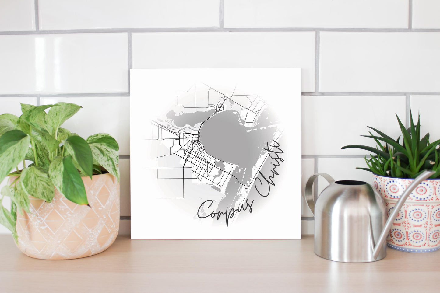 Minimalistic B&W Texas Corpus Christi Circle Map | Wood Sign | Eaches | Min 2
