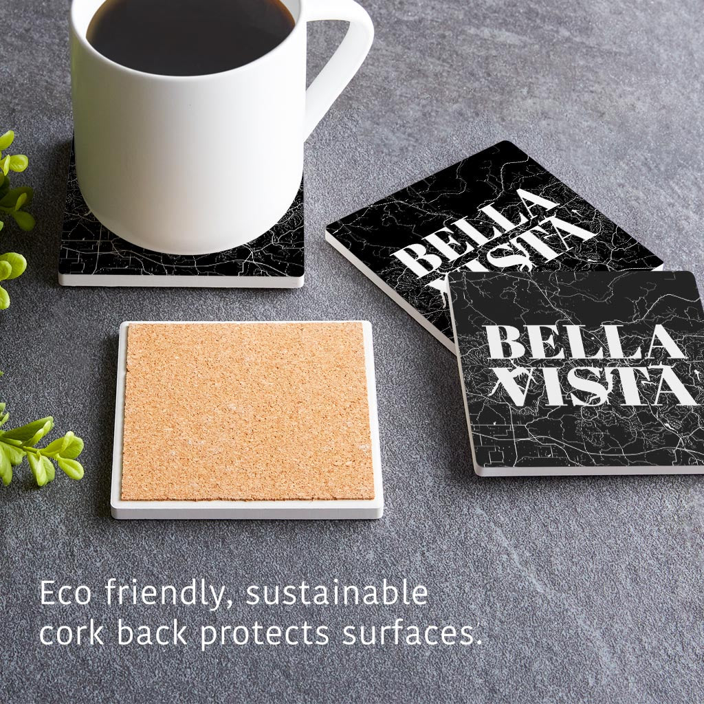 Minimalist B&W Arkansas Bella Vista Map | Absorbent Coasters | Set of 4 | Min 2