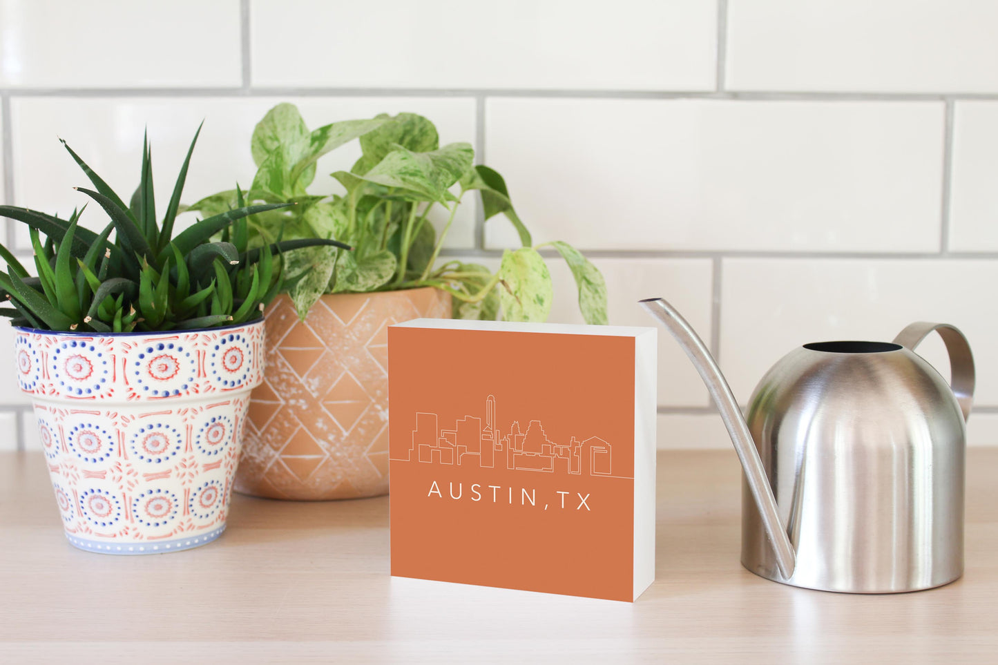 Modern Minimalist Texas Austin Skyline | Wood Block | Eaches | Min 4