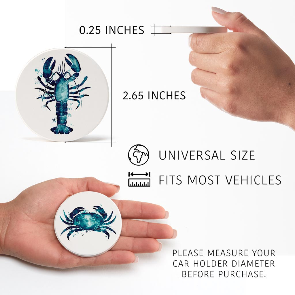 New England Water Color Crab Lobster| Absorbent Car Coasters | Set of 2 | Min 4