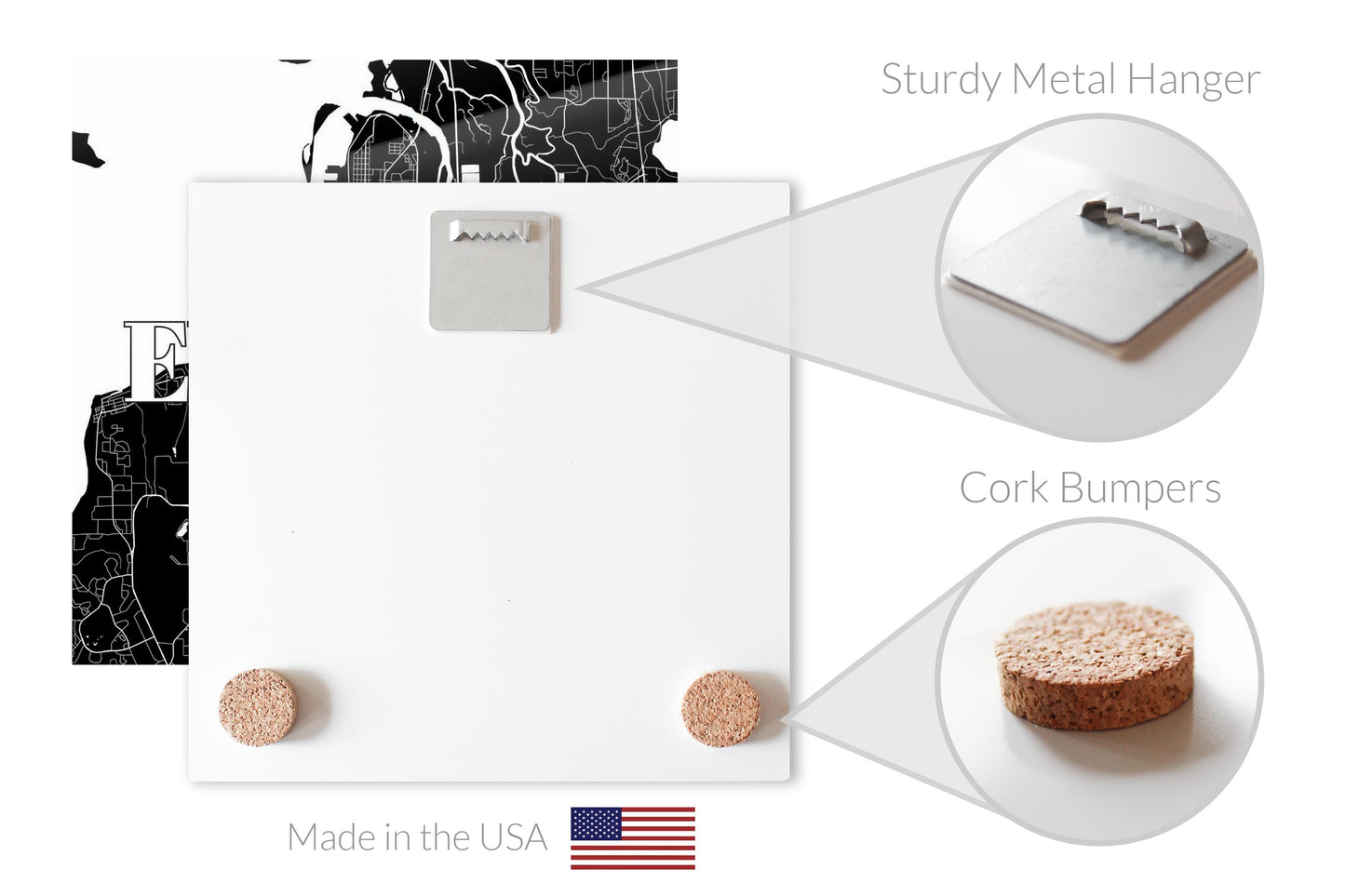 Minimalistic B&W Washington Everett Map | Hi-Def Glass Art | Eaches | Min 2