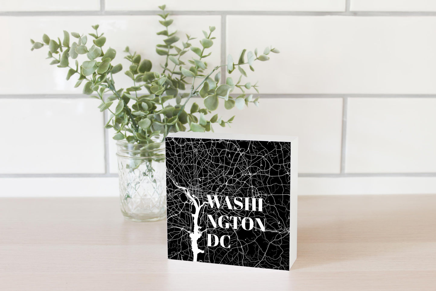 Minimalistic B&W Washington Dc Map | Wood Block | Eaches | Min 4