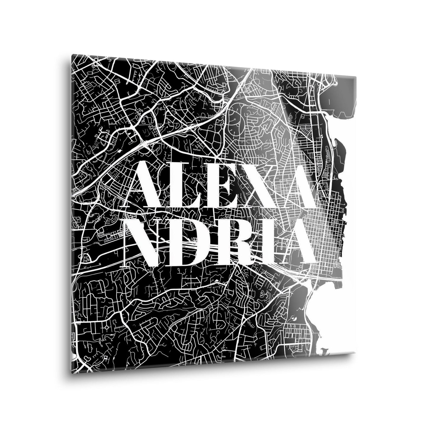 Minimalistic B&W Virginia Alexandria Map | Hi-Def Glass Art | Eaches | Min 1