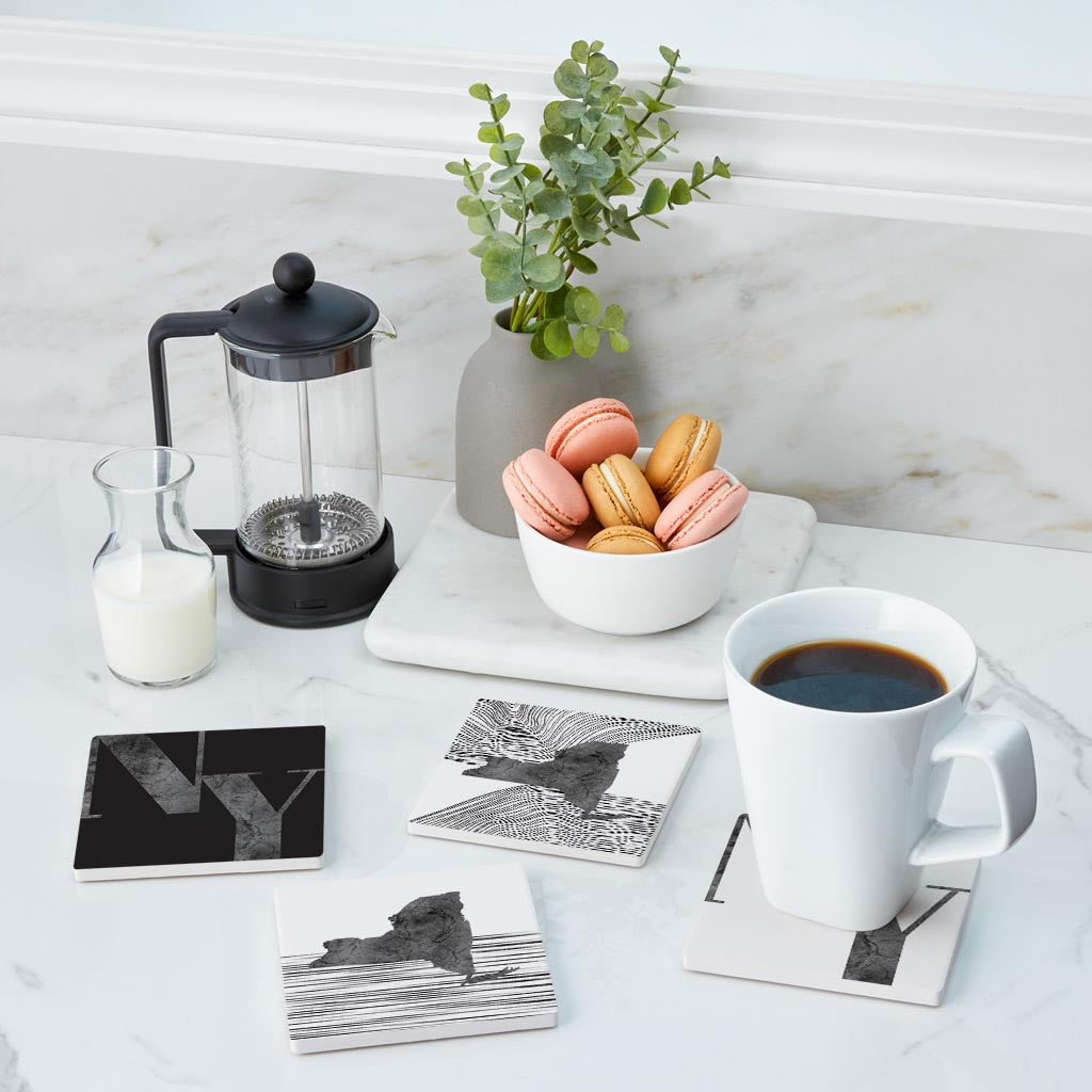 Minimalistic B&W New York Initials States | Absorbent Coasters | Set of 4 | Min 2