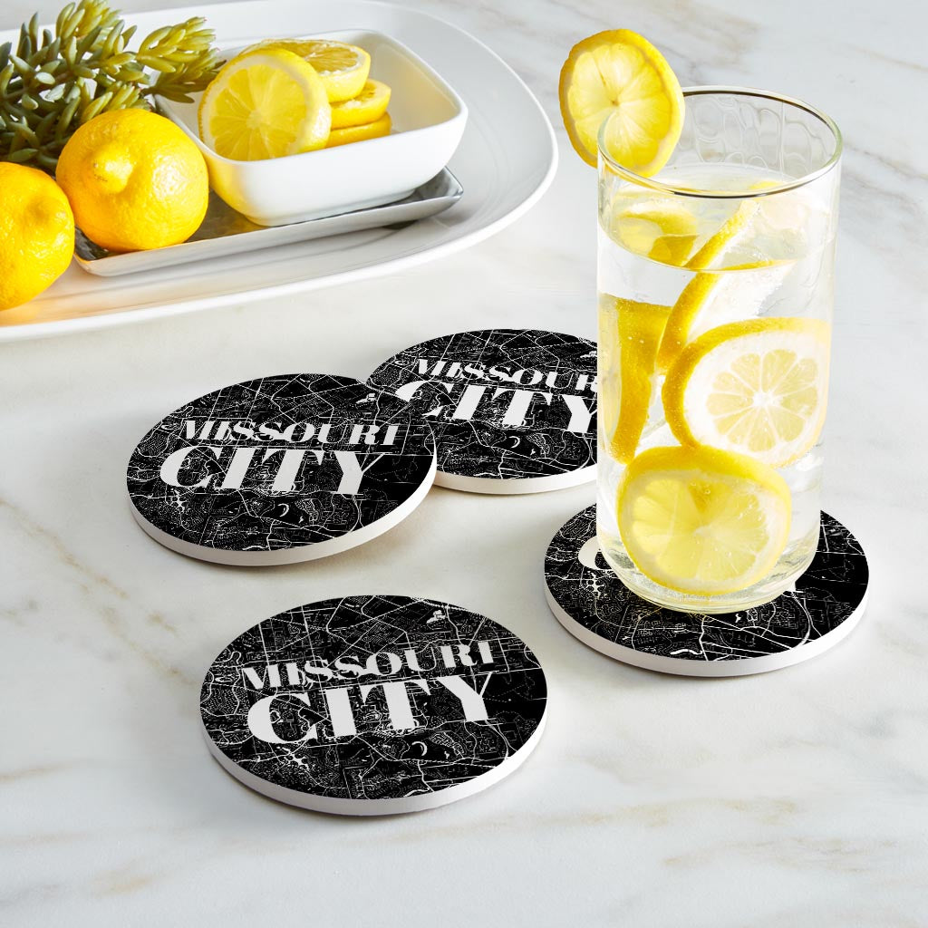 Minimalistic B&W Texas Missouri City Map | Absorbent Coasters | Set of 4 | Min 2
