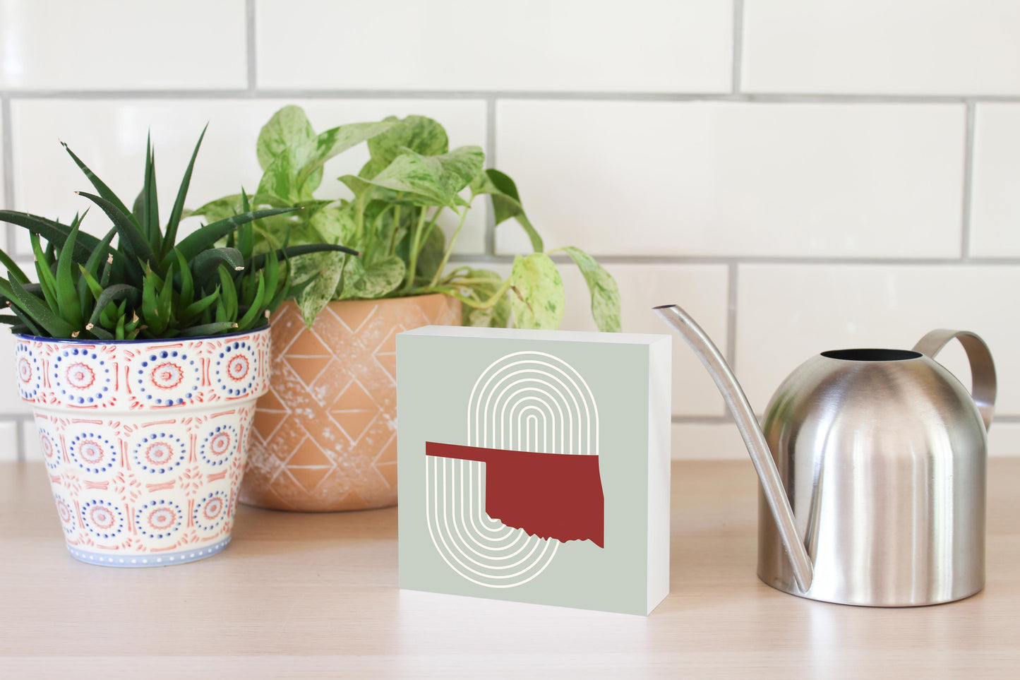 Modern Minimalist Oklahoma Retro State Shape | Wood Block | Eaches | Min 4