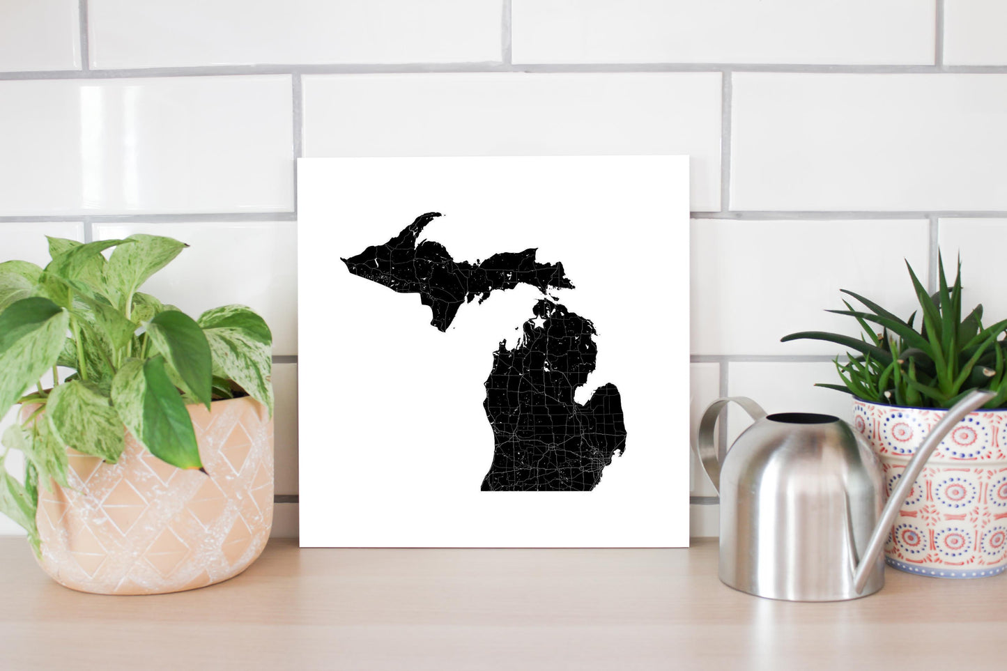 Minimalistic B&W Michigan Map Petoskey Star | Wood Sign | Eaches | Min 2