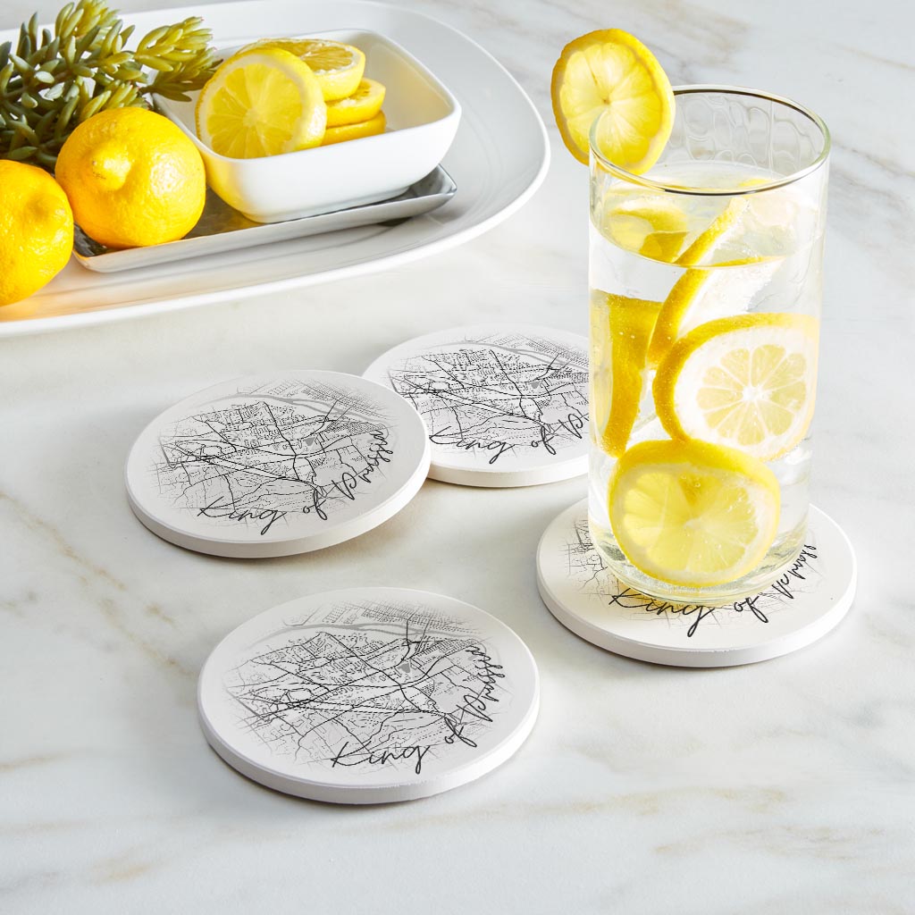 Minimalistic B&W Pennsylvania King Of Prussia Circle Map | Absorbent Coasters | Set of 4 | Min 2
