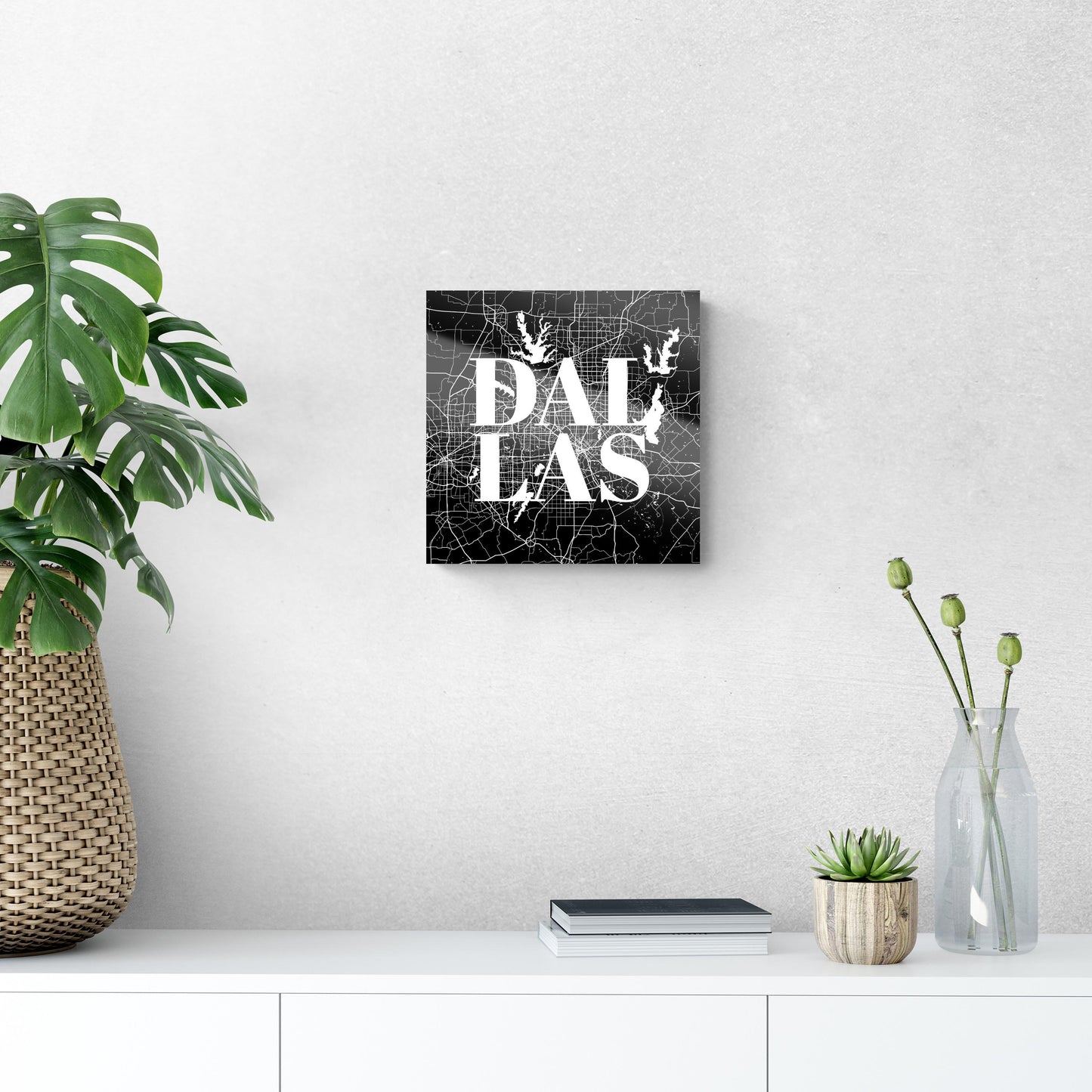 Modern Black Dallas Map | Hi-Def Glass Art | Eaches | Min 1
