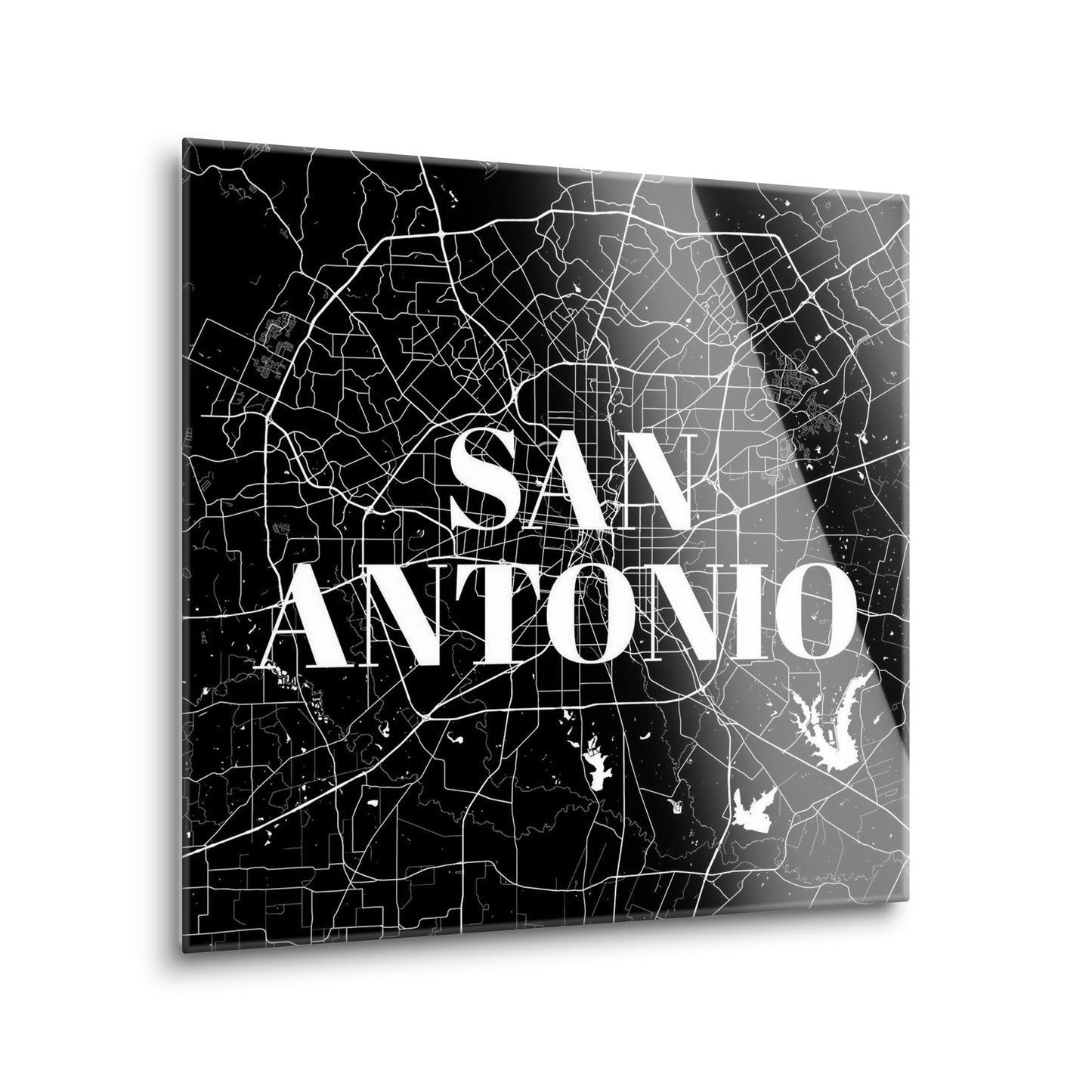 Minimalistic B&W Texas San Antonio Map | Hi-Def Glass Art | Eaches | Min 2
