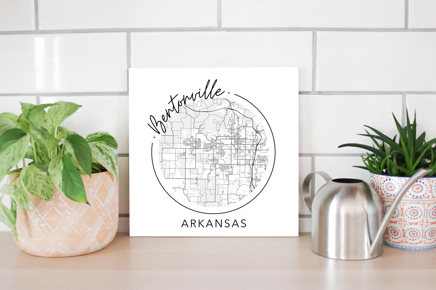 Minimalist B&W Arkansas Bentonville Circle Map State | Wood Sign | Eaches | Min 2