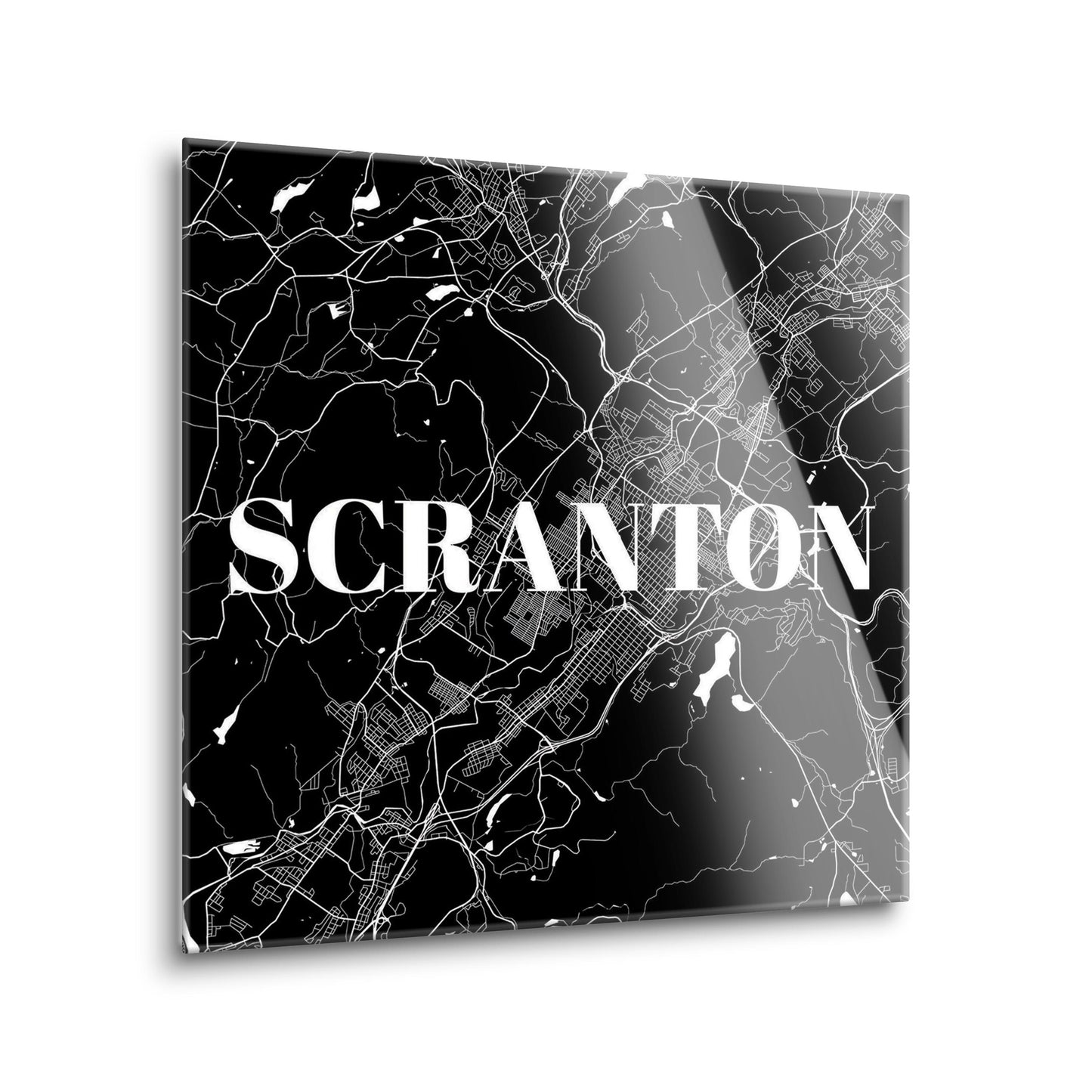 Minimalistic B&W Pennsylvania Scranton Map | Hi-Def Glass Art | Eaches | Min 2