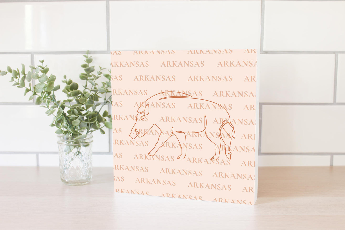 Modern Minimalist Arkansas Hog Line Drawing | Wood Block | Eaches | Min 2