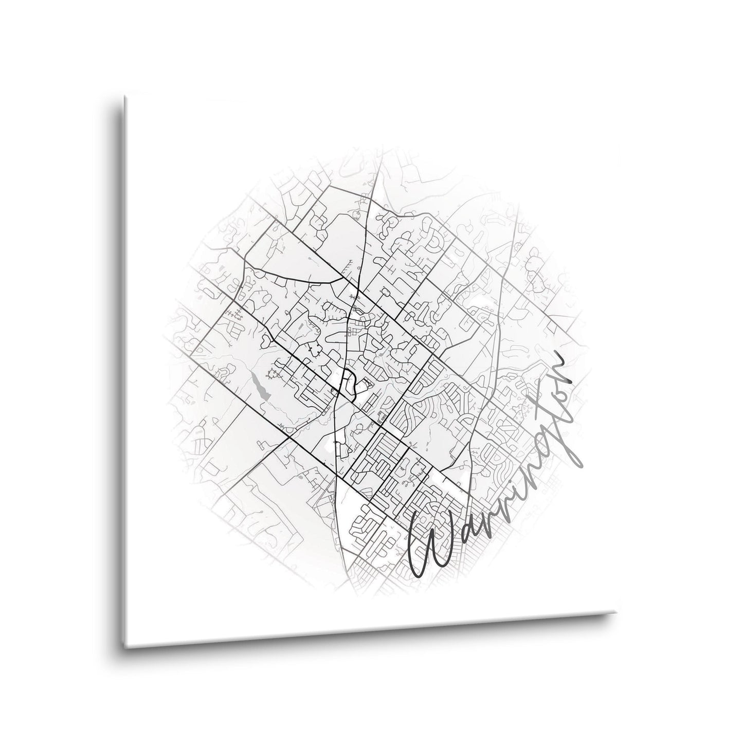 Minimalistic B&W Pennsylvania Warrington Circle Map | Hi-Def Glass Art | Eaches | Min 2